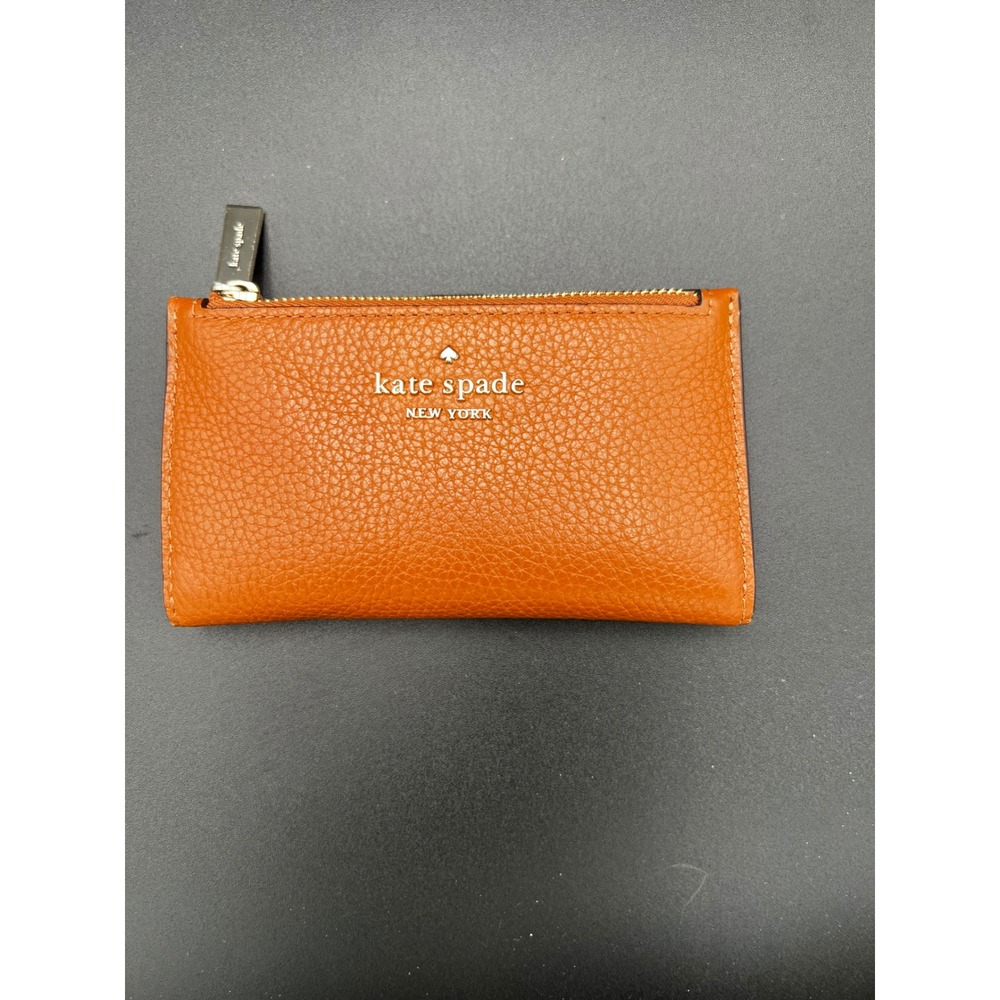 Kate Spade Brown Pebbled Leather Bifold Wallet ID Window Zip Pocket